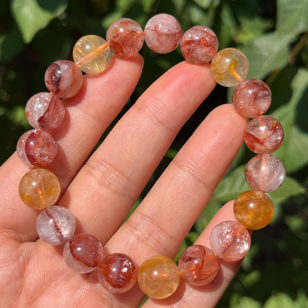 11mm stretchable fire quartz‎ golden healer bracelet